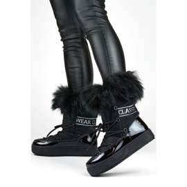 Botas de nieve altas para mujer, aislantes y con pelo, de color negro 1