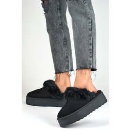 Babuchas mujer plataforma negras con pelo negro 1 Babuchas mujer plataforma negras con pelo negro 1
