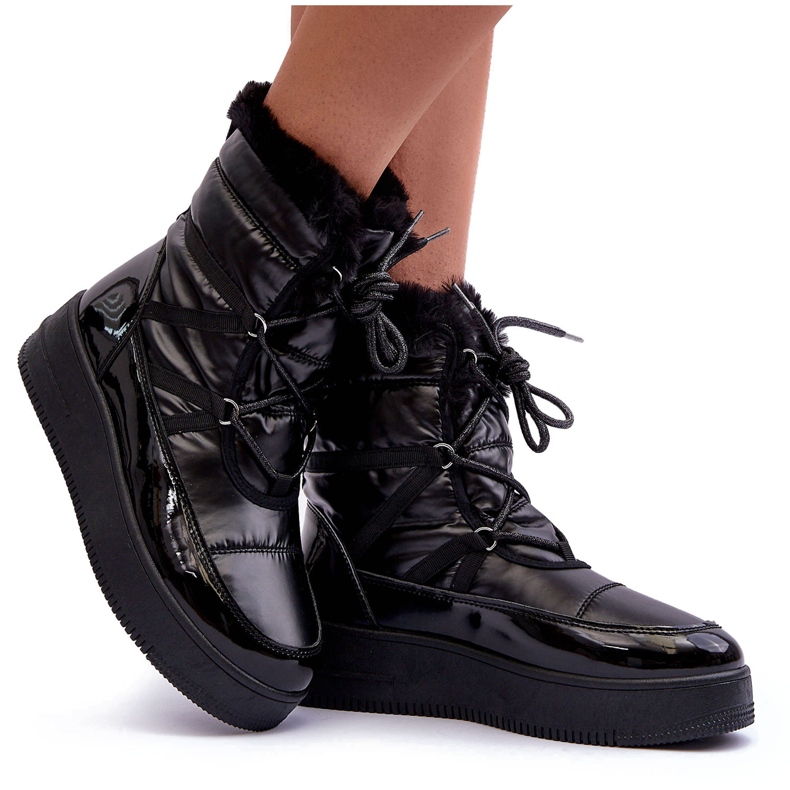 News Botas de nieve de mujer con cordones y pelo negro Lexxina 4