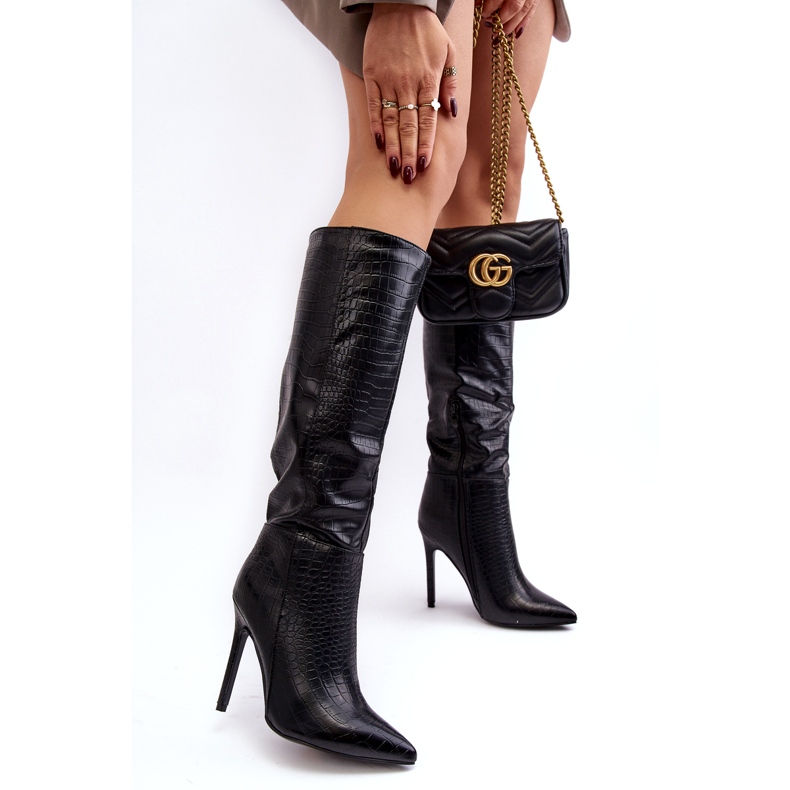 Super Mode Botas Mujer Tacón Alto Estampado Animal Negro Mambra 3