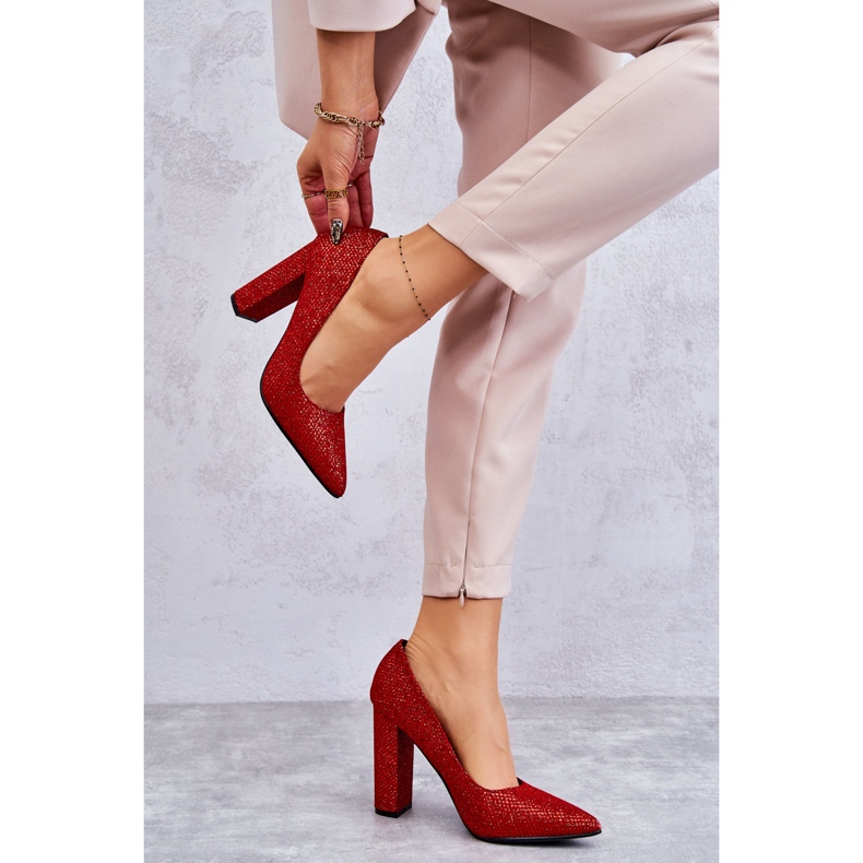 Zapatos de tacón alto rojos con purpurina brillante 2