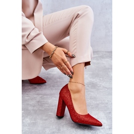 Zapatos de tacón alto rojos con purpurina brillante 4