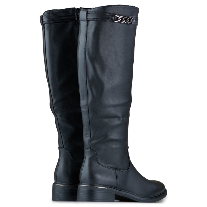 Botas hasta la rodilla de mujer con suela plana confeccionadas en piel ecológica negro 1