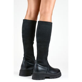 Botas de mujer negras con parte superior elástica, botas calcetín de mujer negro 2