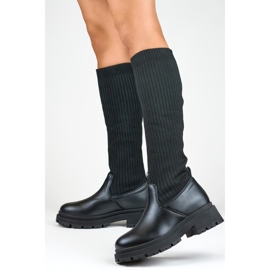 Botas de mujer negras con parte superior elástica, botas calcetín de mujer negro 1 Botas de mujer negras con parte superior elástica, botas calcetín de mujer negro 1