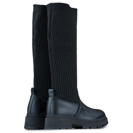 Botas de mujer negras con parte superior elástica, botas calcetín de mujer negro 3