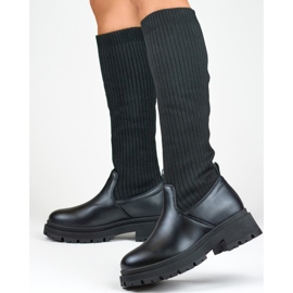 Botas de mujer negras con parte superior elástica, botas calcetín de mujer negro 4