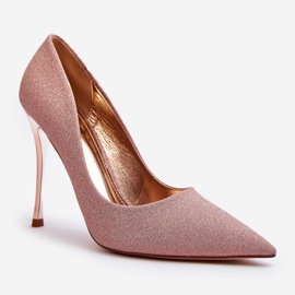 Stilettos color champán con purpurina de Tiberon rosado 1