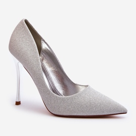 Tacones altos plateados con purpurina de Tiberon plata 1