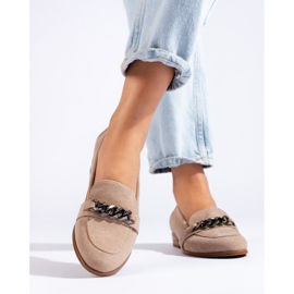 Mocasines de mujer clásicos fabricados en ante ecológico Vinceza beige 1