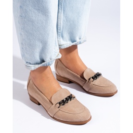 Mocasines de mujer clásicos fabricados en ante ecológico Vinceza beige 2
