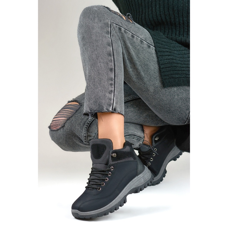 Zapatos de invierno con aislamiento, zapatos de trekking para jóvenes, con cordones negro 1