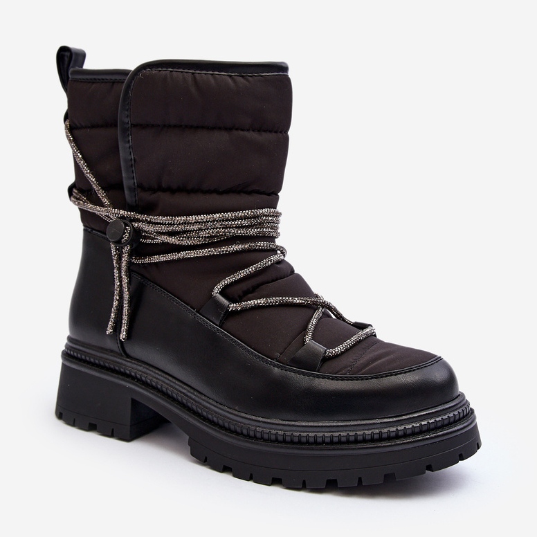 Botas de nieve de mujer con cordones decorativos negro Rilana 2