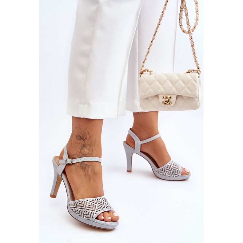 Sandalias Tacón Decoradas D&A MR1038-44 Plata 2 Sandalias Tacón Decoradas D&A MR1038-44 Plata 2