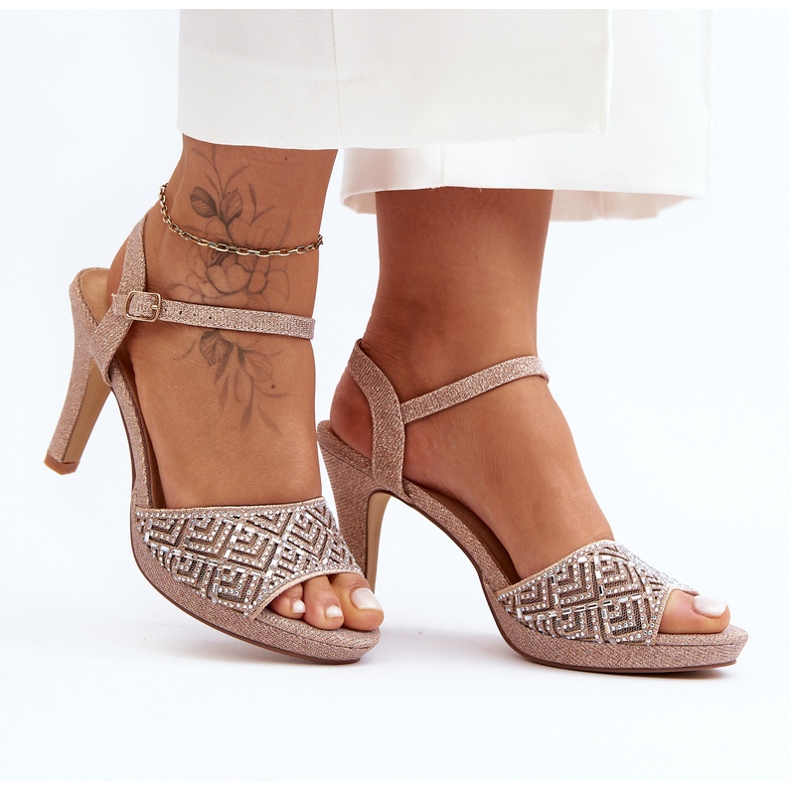 Sandalias Tacón Decoradas D&amp;A MR1038-44 Oro Rosa 1