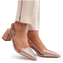 Zapatos de tacón elegantes con punta en punta D&amp;A MR91292-1 Champán dorado 9