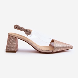 Zapatos de tacón elegantes con punta en punta D&amp;A MR91292-1 Champán dorado 1