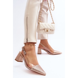 Zapatos de tacón elegantes con punta en punta D&amp;A MR91292-1 Champán dorado 4