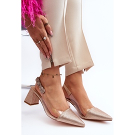 Zapatos de tacón elegantes con punta en punta D&amp;A MR91292-1 Champán dorado 2