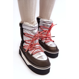 Botas de nieve para mujeres en una suela vegana gruesa D.franklin DFSH371006 Plata 4