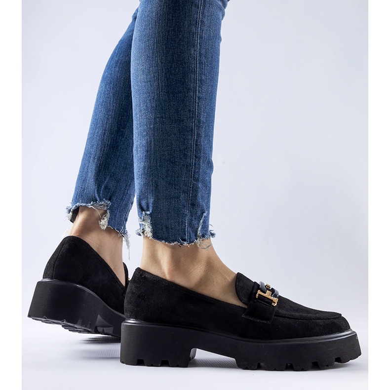 Mocasines negros decorados con hebilla Pisa 1