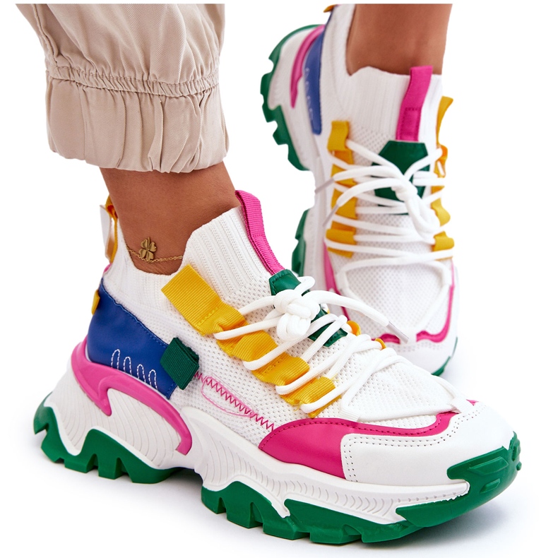 Seastar Zapatillas tipo calcetín sin cordones para mujer, blanco y verde 4 Seastar Zapatillas tipo calcetín sin cordones para mujer, blanco y verde 4