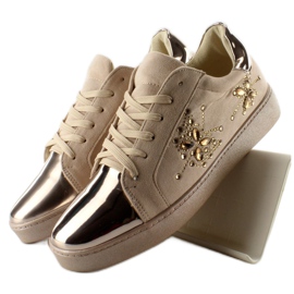 Deportivas de mujer con cristales T273P Beige 4