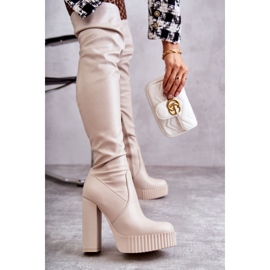 STEPHAN Botas Altas De Piel Sobre Plataforma Katrina Beige 4
