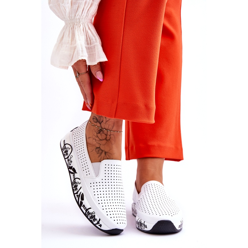 S.Barski Zapatillas Slip-On de piel calada Blanco Gedra 1