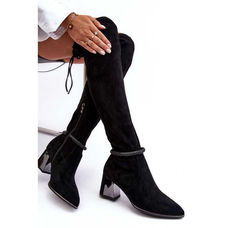 S.Barski Botas de tacón alto por encima de la rodilla para mujer D&amp;A MR870-65 Negro 1
