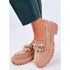 Mocasín plataforma Dollin caqui con cristales beige 1