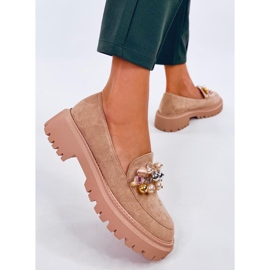 Mocasín plataforma Dollin caqui con cristales beige 2 Mocasín plataforma Dollin caqui con cristales beige 2