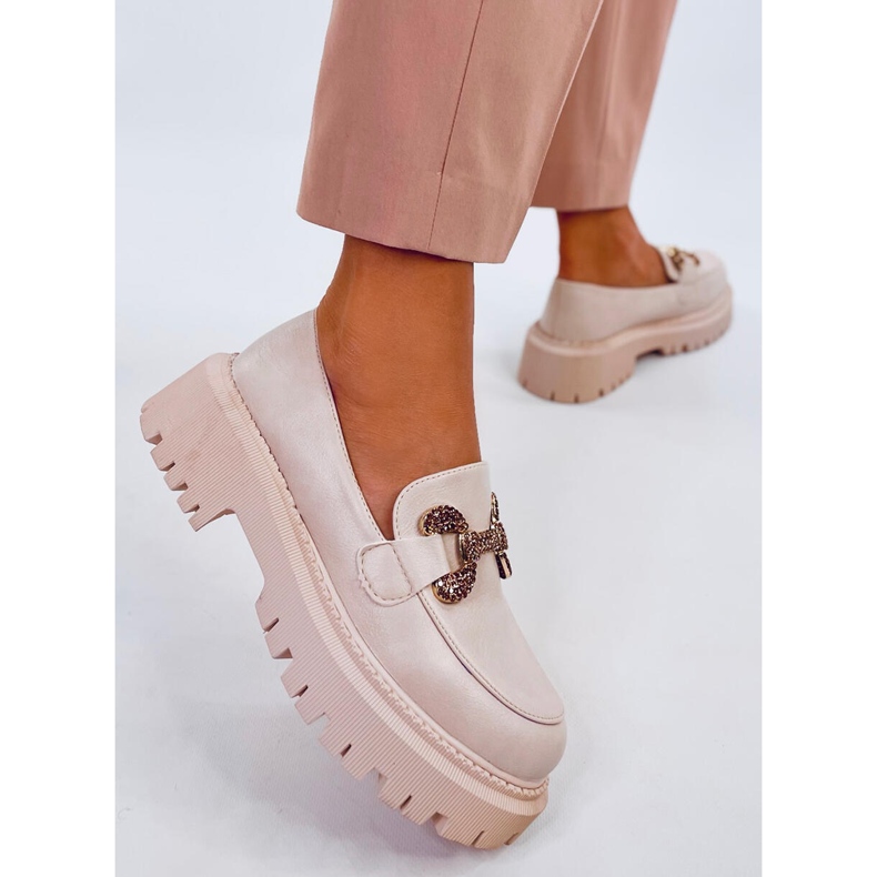 Buess Mocasines piel flor plataforma beige 1