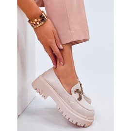 Buess Mocasines piel flor plataforma beige 2