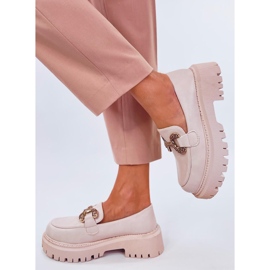 Buess Mocasines piel flor plataforma beige 4