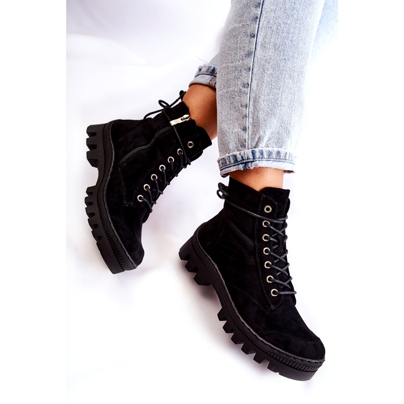 S.Barski Botines estilo trampero de ante con costuras negras negro 4