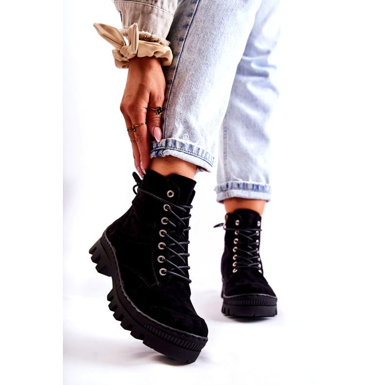 S.Barski Botines estilo trampero de ante con costuras negras negro 1 S.Barski Botines estilo trampero de ante con costuras negras negro 1