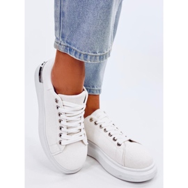 Hein Zapatillas cuña lona crudo beige blanco 4