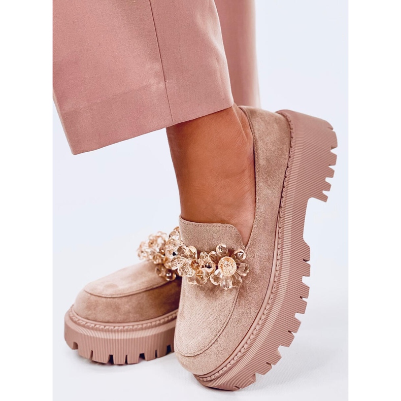 Mocasines Heidi Caqui con cristales beige 2 Mocasines Heidi Caqui con cristales beige 2