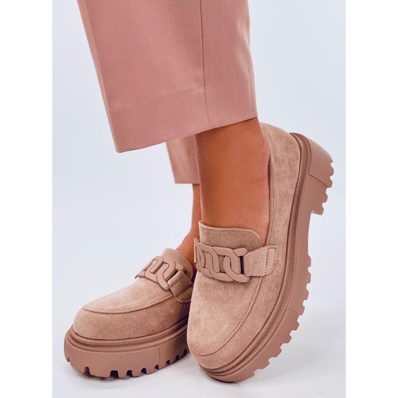 Mocasines Leena Kaki con plataforma y hebilla beige 2