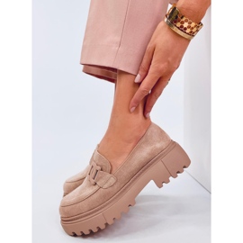 Mocasines Leena Kaki con plataforma y hebilla beige 3