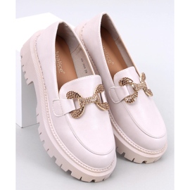 Buess Mocasines piel flor plataforma beige 5