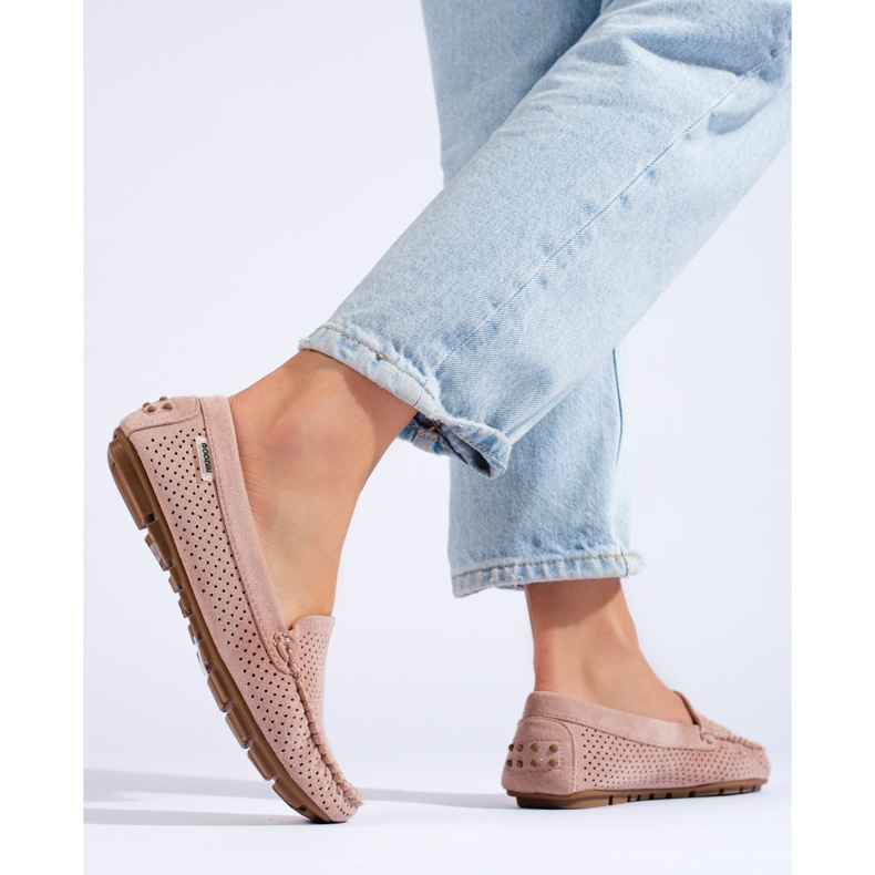 Mocasines mujer calados Shelovet elástico rosa claro 1