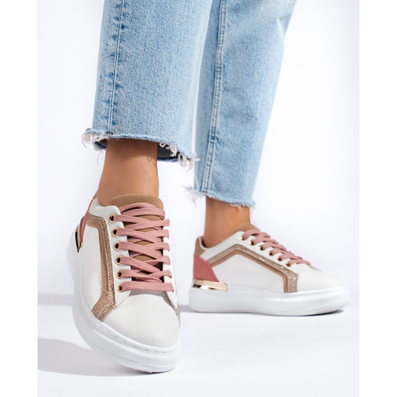 Deportivas de mujer Shelovet blancas con purpurina beige 1