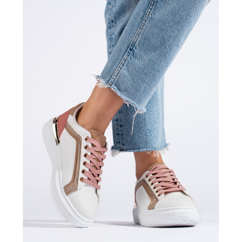 Deportivas de mujer Shelovet blancas con purpurina beige 2