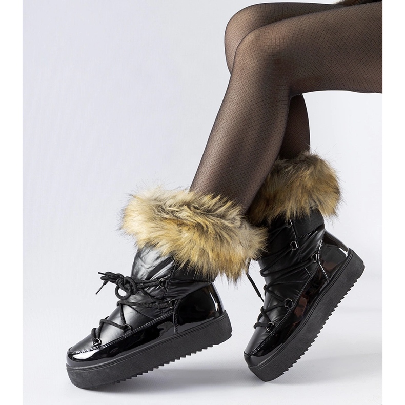 Botas de nieve Battle negras con aislamiento y pelo negro 1