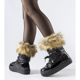 Botas de nieve Battle negras con aislamiento y pelo negro 2