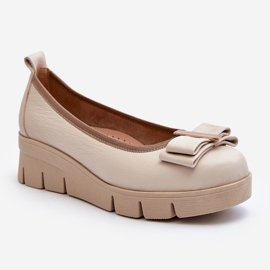 Lewski Shoes Bailarinas de piel con plataforma y adorno, Crema Lewski 3384 blanco 1