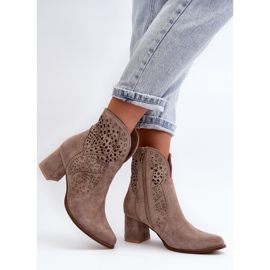 Zazoo 3166/P Botas Tacón Calado Mujer, Ante, Beige 3