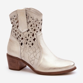 Zazoo 3394 Botas Tacón Alto Calados Mujer, Dorado 3